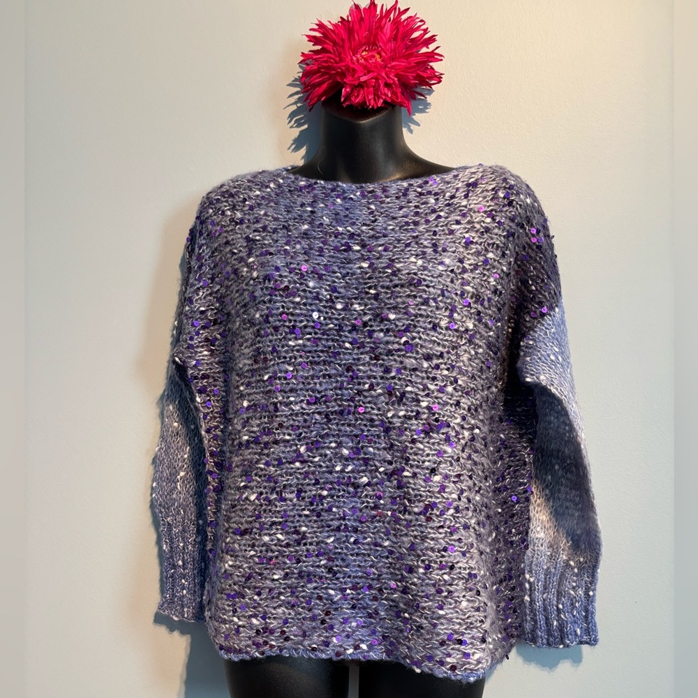 Hand Knitted Purple Sequins Sweater - Picture 3 of 8
